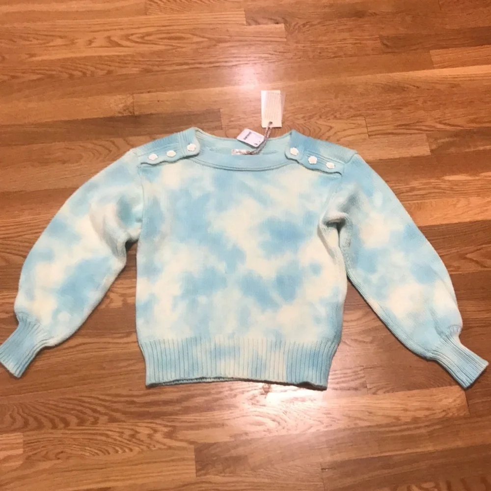 NWT Free People x LoveShackFancy Gallatin Pullover Sweater Aqua Small